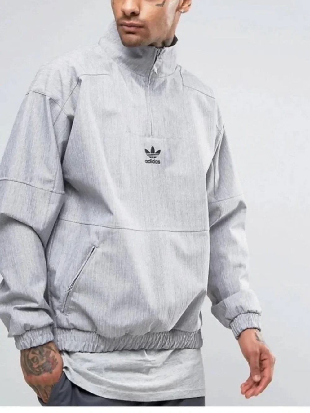 Adidas Gray Originals Paris Pack Quarter-Zip Windbreaker Pullover Jacket NEW